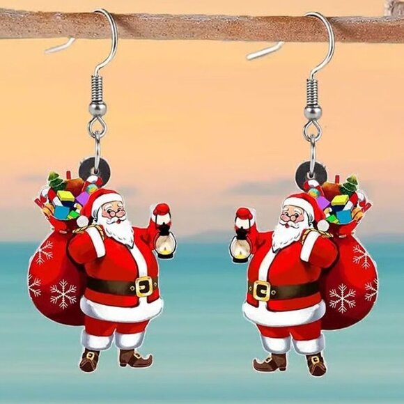 Acrylic SANTA CLAUS Christmas Dangle Earrings - Picture 1 of 3